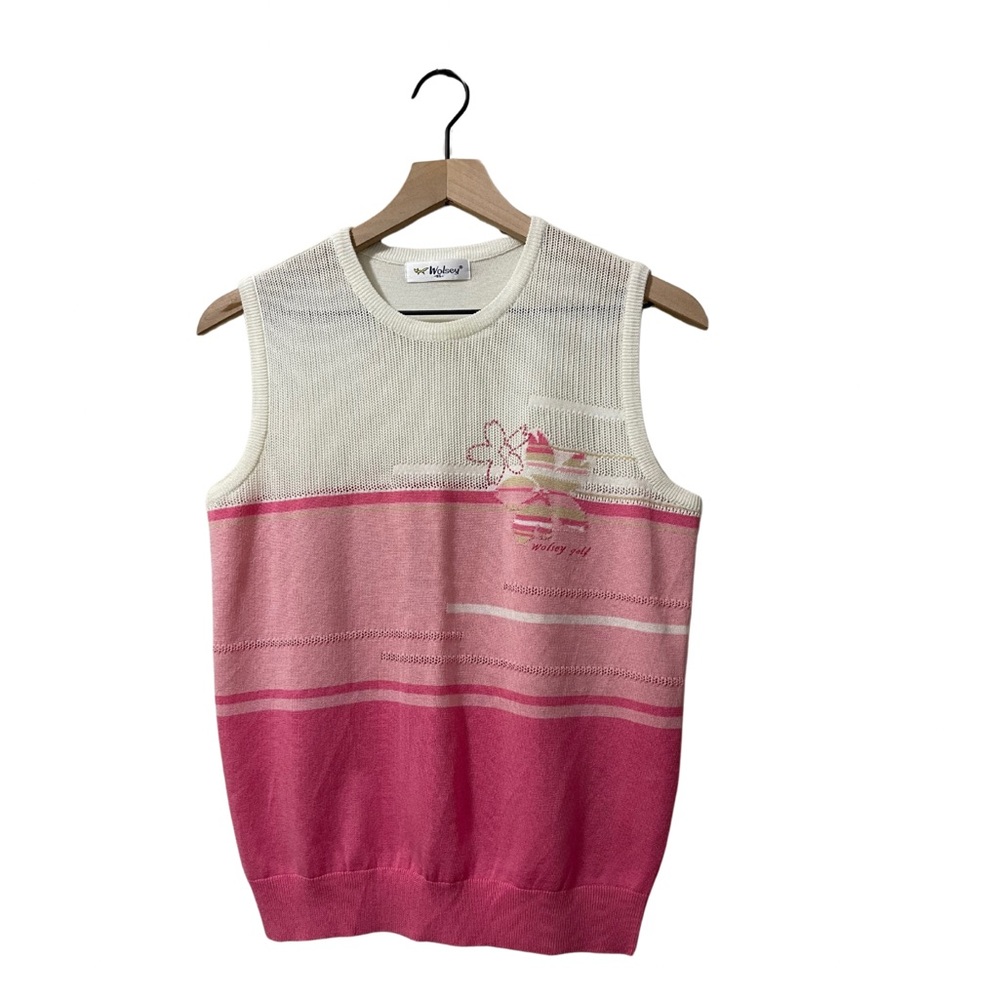 Wolsey Pink and Off-White Golf Knit Preppy Vest Size Small